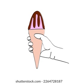 continuous one line drawing of ice cream cone.