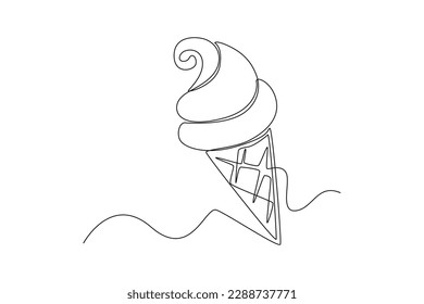 Continuous one line drawing  ice cream cone. Summer beach concept. Single line draw design vector graphic illustration.