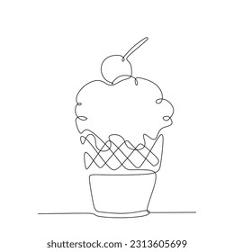 Dibujo continuo de una línea de helado en una taza. Ilustración del vector