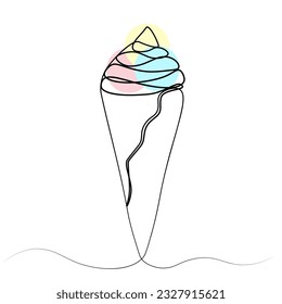 continuous one line drawing of ice cream. vector illustration