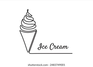 Continuous one line drawing of ice cream scoops. Fast Food. Vector illustration
