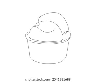 Continuous one line drawing of ice cream cup. One line drawing illustration of delicious ice cream cup. Dessert, cold food concept single line. Editable outline