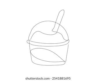 Continuous one line drawing of ice cream cup. One line drawing illustration of delicious ice cream cup. Dessert, cold food concept single line. Editable outline