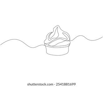 Continuous one line drawing of ice cream cup. One line drawing illustration of delicious ice cream cup. Dessert, cold food concept single line. Editable outline