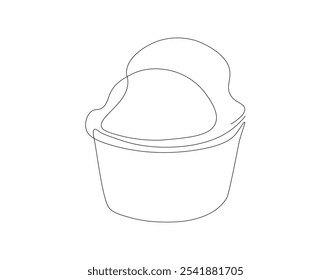 Continuous one line drawing of ice cream cup. One line drawing illustration of delicious ice cream cup. Dessert, cold food concept single line. Editable outline