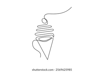 Continuous one line drawing ice cream bar stick. Dessert concept. Ice cream in waffle cone in one continuous line drawing. Sweet summer dessert, outline sketch of icecream cone with berry.