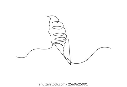 Continuous one line drawing ice cream bar stick. Dessert concept. Ice cream in waffle cone in one continuous line drawing. Sweet summer dessert, outline sketch of icecream cone with berry.