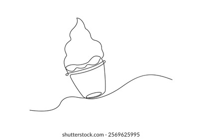 Continuous one line drawing ice cream bar stick. Dessert concept. Ice cream in waffle cone in one continuous line drawing. Sweet summer dessert, outline sketch of icecream cone with berry.