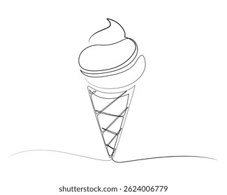 Continuous one line drawing of Ice cream gelato. Ice cream with cone in single line draw illustration.