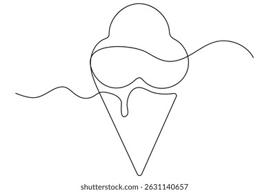 Continuous One line drawing of Ice cream single line vector illustration editable stroke. isolated on white background
