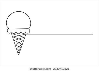 Dibujo continuo de una línea de helado. delicioso helado en cono de waffle comida fría y dulce para la Ilustración vectorial de postre