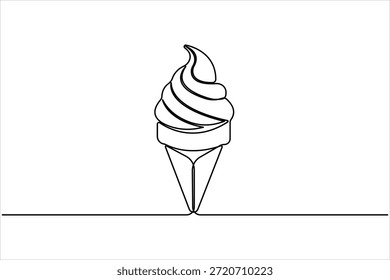 Dibujo continuo de una línea de helado. delicioso helado en cono de waffle comida fría y dulce para la Ilustración vectorial de postre