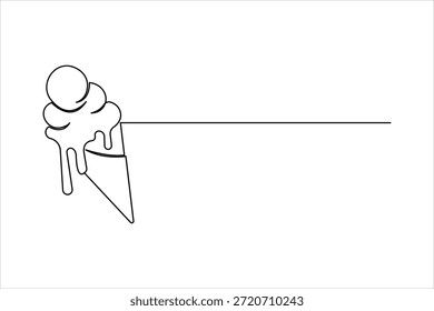 Continuous one line drawing of ice cream. delicious ice cream in waffle cone cold and sweet food for dessert vector illustration