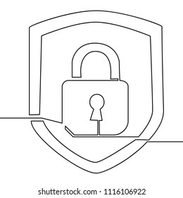 Continuous one line drawing icon security lock Vector illustration