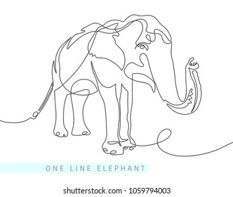 continuous one line drawing of indian elephant in modern minimalistic style, mono line vector illustration