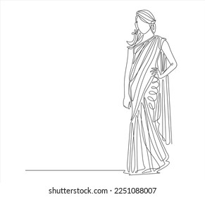 Continuous one line drawing of Indian woman with traditional dress. Vector woman with cultural theme of India country.