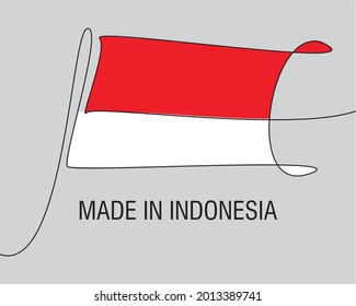 Continuous one Line drawing of Indonesia flag - Made In Indonesia - Template of greeting card, banner.  Vector illustration of waving Indonesian flag.
