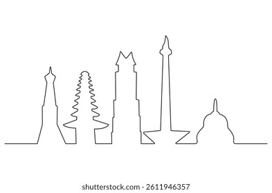 Continuous one line drawing of Indonesia Beautiful landmark. Single line drawing illustration of Indonesian skyline. World travel concept vector art. Doodle line illustration.