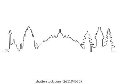 Continuous one line drawing of Indonesia Beautiful landmark. Single line drawing illustration of Indonesian skyline. World travel concept vector art. Doodle line illustration.