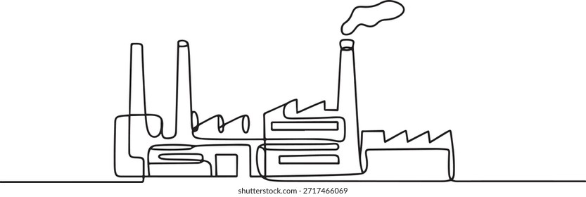 Contorno de planta industrial de dibujo continuo de una línea. Edificios de la arquitectura de la fábrica y Lugar famoso. una línea Dibujo del icono del arte
