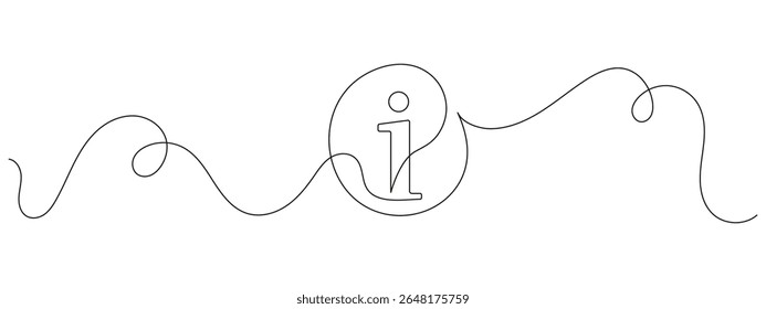 Continuous one line drawing of information symbol. Minimalist vector linear icon for info, help, or support design. Clean one line background illustration.