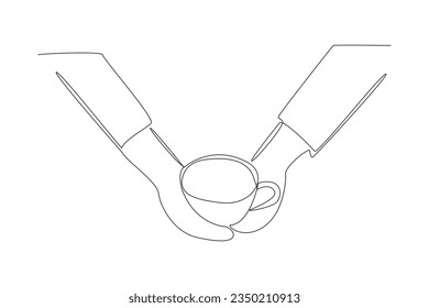 Continuous one line drawing International coffee day concept. Doodle vector illustration.