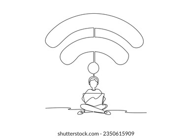Continuous one line drawing International internet day concept. Template design with hand drawing style. Doodle vector illustration.