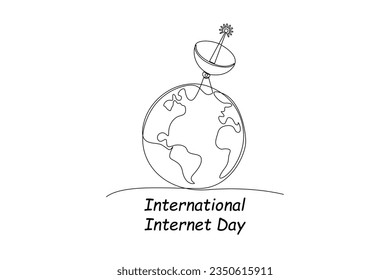 Continuous one line drawing International internet day concept. Template design with hand drawing style. Doodle vector illustration.