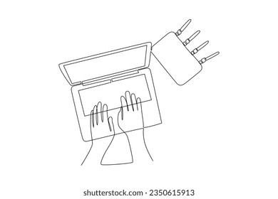 Continuous one line drawing International internet day concept. Template design with hand drawing style. Doodle vector illustration.