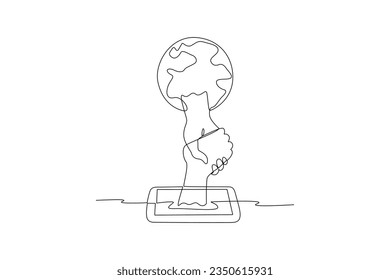 Continuo dibujo de una línea concepto del Día Internacional de Internet. Diseño de plantilla con estilo de dibujo a mano. Ilustración del vector Doodle.