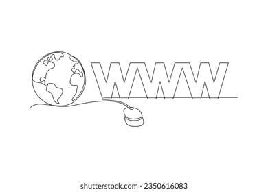 Continuous one line drawing International internet day concept. Template design with hand drawing style. Doodle vector illustration.