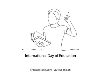 Una línea contínua que dibuja el concepto del Día Internacional de la Educación. Ilustración del vector Doodle.
