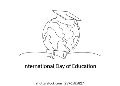 Continuous one line drawing International Education Day concept. Doodle vector illustration.