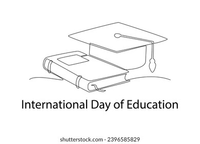 Continuous one line drawing International Education Day concept. Doodle vector illustration.
