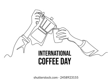 Continuous one line drawing International coffee day. Doodle vector illustration.	