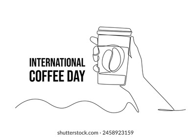 Línea continua dibujando el Día Internacional del Café. Ilustración vectorial de garabatos.	