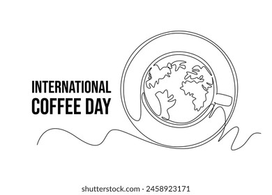 Continuous one line drawing International coffee day. Doodle vector illustration.	