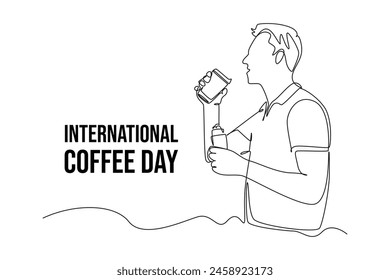 Continuous one line drawing International coffee day. Doodle vector illustration.	