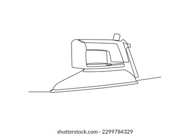 Continuous one line drawing iron. Home appliances concept. Single line draw design vector graphic illustration.