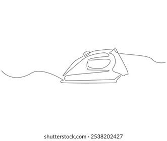 Continuous one line drawing of iron. One line drawing illustration of modern iron laundry. Home appliances concept single line. Editable outline