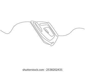 Desenho contínuo de uma linha de ferro. Ilustração de desenho de uma linha da lavanderia de ferro moderna. Conceito de eletrodomésticos de linha única. Estrutura de tópicos editável