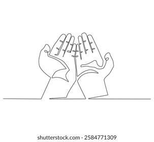 Continuous one line drawing of Islamic prayer hand. Single line drawing illustration symbol of Islamic prayer. Ramadan kareem concept vector art. Doodle line illustration.
