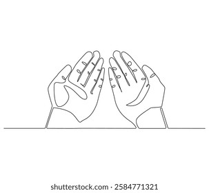 Continuous one line drawing of Islamic prayer hand. Single line drawing illustration symbol of Islamic prayer. Ramadan kareem concept vector art. Doodle line illustration.
