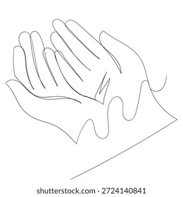 Dibujo continuo de una línea de la mano de oración islámica. Símbolo de ilustración de dibujo de una sola línea de oración islámica. Arte vectorial de concepto de kareem de Ramadán. ilustración de línea Doodle.