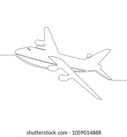 Continuous one line drawing of isolated vector object passenger airplane illustration