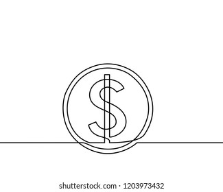 Continuous one line drawing of isolated vector object, dollar sign