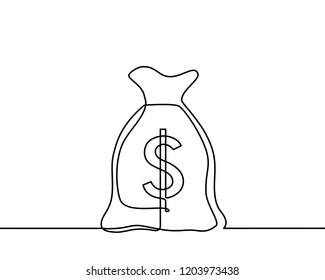 Continuous one line drawing of isolated vector object, dollar sign