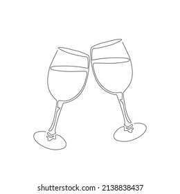 Dibujo continuo de una línea aislado en fondo blanco. Gafas de contorno de vectores de boceto de vino.