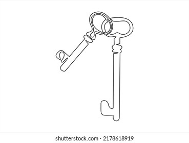 Dibujo continuo de una línea de la ilustración de claves antiguas de objeto aislado