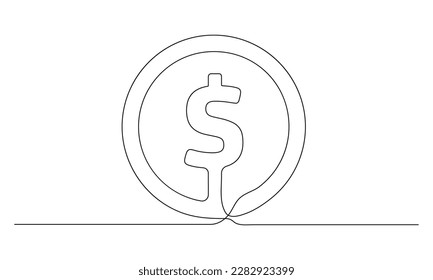 Continuous one line drawing of isolated vector object, dollar sign.